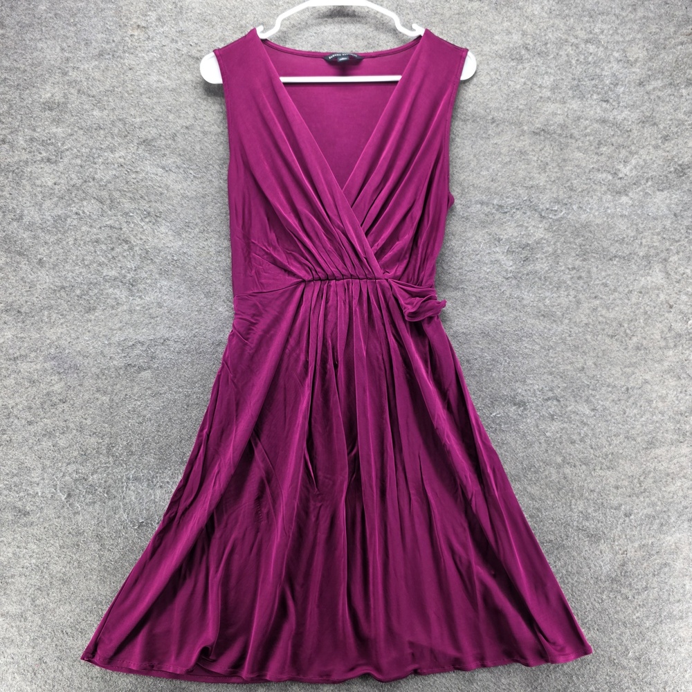 Banana Republic Dress Womens L Purple Wrap Fit & Flare Sleeveless Ruched Jersey